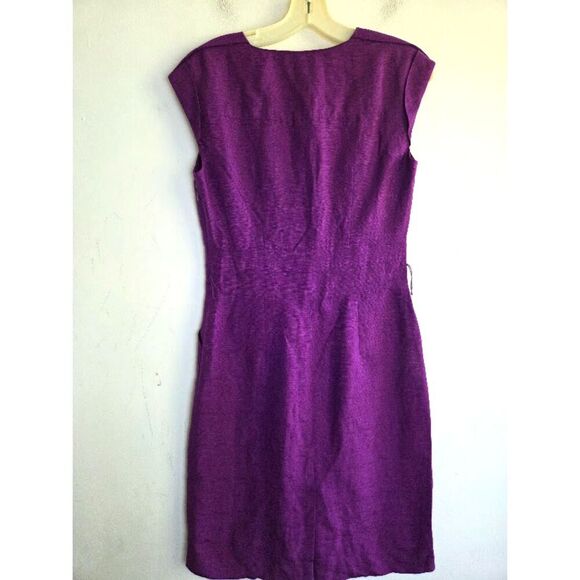 Classiques Entier Wine Purple Silk Linen Tie Waist A-Line Cocktail Dress size 2 - Picture 2 of 10